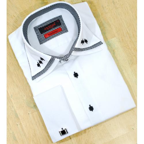 Axxess White / Black With Triple Layered Collar 100% Cotton Dress Shirt